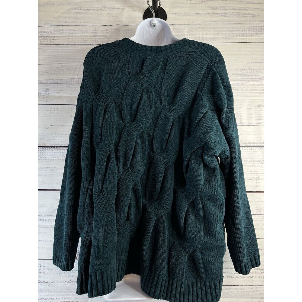 J.JILL $79 Solid Green Chenille Soft Cable Knit Pullover Sweater Top Size Large - Picture 5 of 11